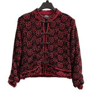 Icelandic Design Sweater Womens S Black Red Blazer Cardigan‎ Nordic Fair Isle